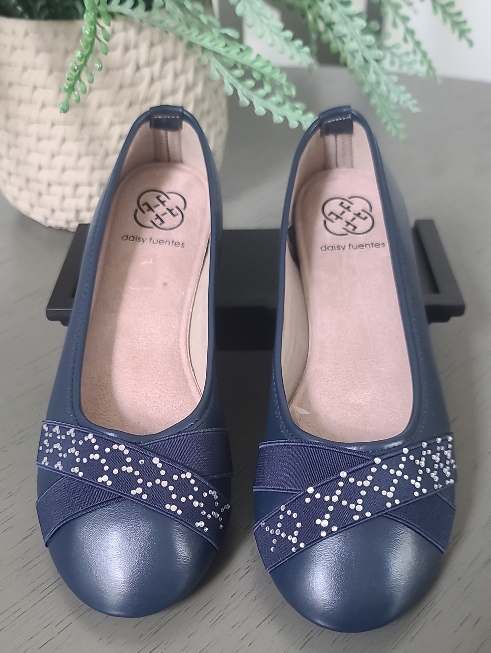 Daisy Fuentes Classic Navy Women's Ballet Flats with Decorative Stud Detail